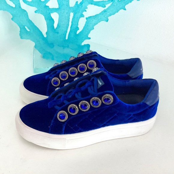 Womens Kurt Geiger London Liviah sneakers blue velevet crystal embellished Sz 6 - Picture 1 of 8